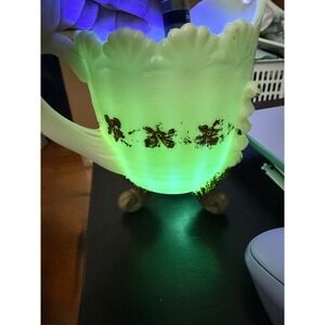 Vintage Custard‎ Uranium Glass Creamer Pitcher Shell Design UV Glow Floral